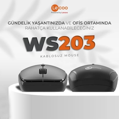 Lenovo Lecoo WS203 Kablosuz 2400DPI 4 Tuşlu Siyah Optik Mouse - 7