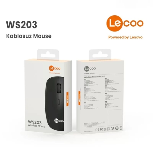 Lenovo Lecoo WS203 Kablosuz 2400DPI 4 Tuşlu Siyah Optik Mouse - 8