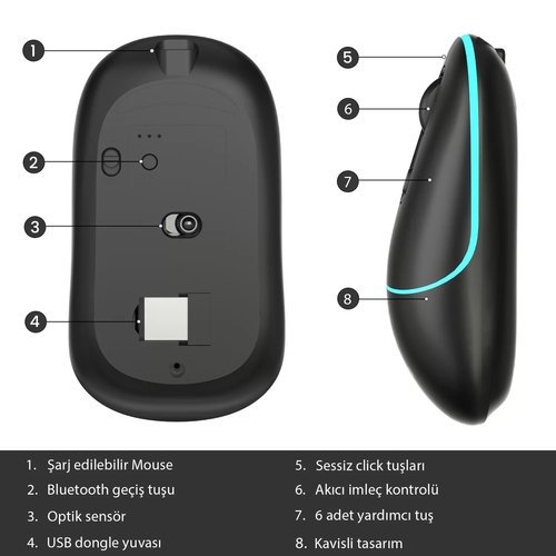 Lenovo Lecoo WS210 Kablosuz 1600DPI 6 Tuşlu Siyah Optik Mouse - 3