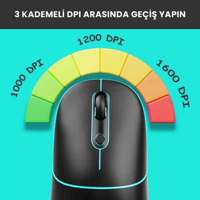 Lenovo Lecoo WS210 Kablosuz 1600DPI 6 Tuşlu Siyah Optik Mouse - 4