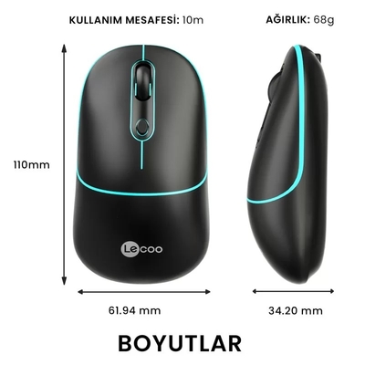 Lenovo Lecoo WS210 Kablosuz 1600DPI 6 Tuşlu Siyah Optik Mouse - 5