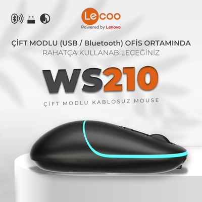 Lenovo Lecoo WS210 Kablosuz 1600DPI 6 Tuşlu Siyah Optik Mouse - 7