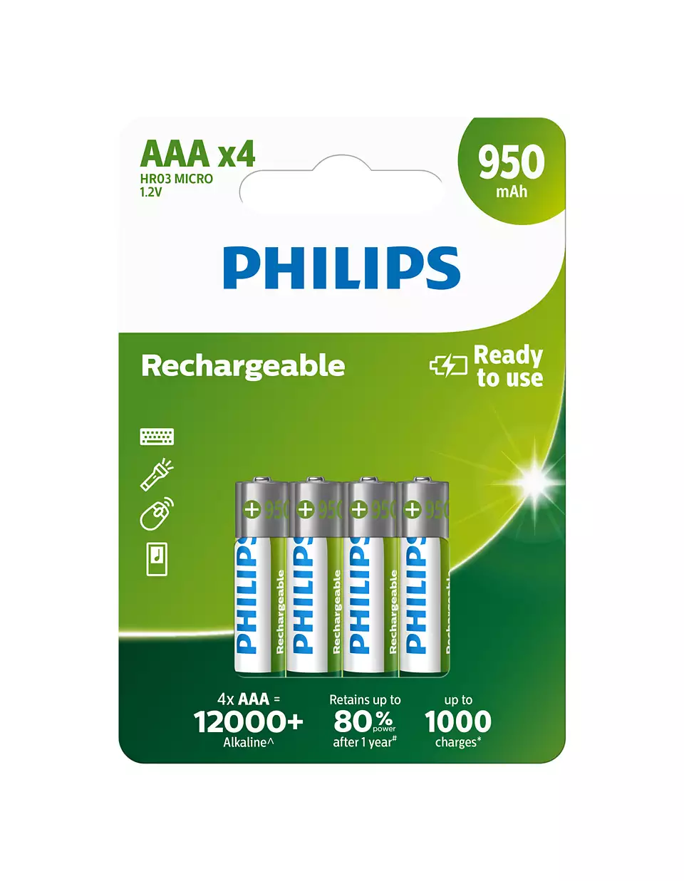 Philips R03B4A95/10 Rechargeable Slim Battery AAA 950mAh - 1