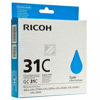 Ricoh GC-31 Cyan Original Cartridge (405689) GXe3300N, GXe3350N, GXe5550N, GXe7770N 