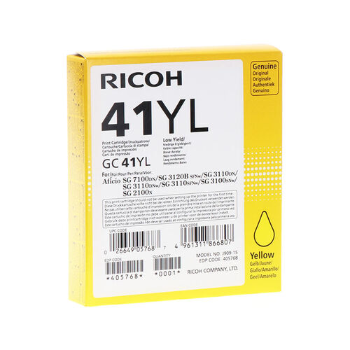 Ricoh GC41YL 405768 Geljet Yellow Original Cartridge - SG2100 / SG3110 / SG3100 - 1