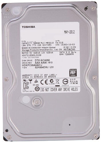 Toshiba HDD 500GB 7200RPM SATA 6Gb/s Harddisk (DT01ACA050) (T15904) - 1