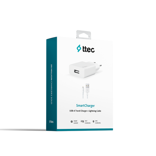 ttec SmartCharger 2.1A Travel Charger + Lightning Cable (2SCS20LB) - 5