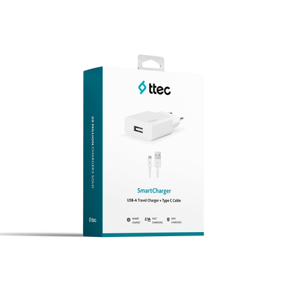 ttec SmartCharger 2.1A Travel Charger + Type-C Cable (2SCS20CB) - 5